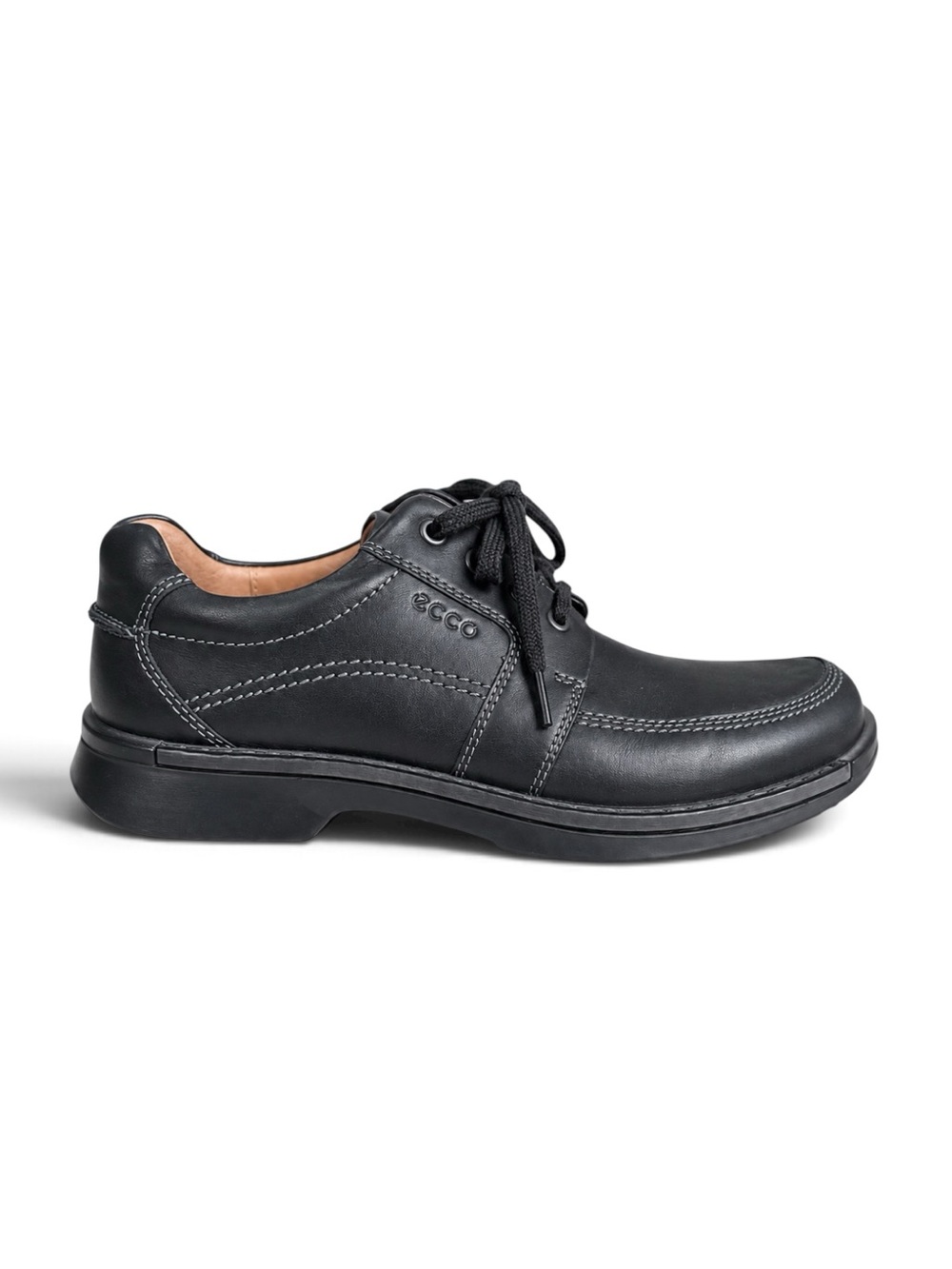 ECCO Fusion Black Leather Moc Toe Derby Shoes Comfort Office EU 43 (US 9-9.5)